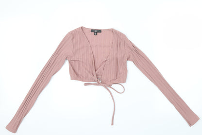 Front view of Missguided women’s pink cardigan jumper, size UK 6
