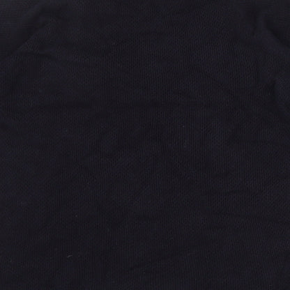 Brand and care label for H&M men’s blue knit jumper, size S