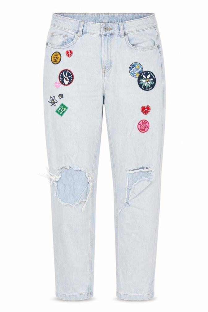 H&M Womens Blue  Denim Straight Jeans Size 10 L29 in - Badges