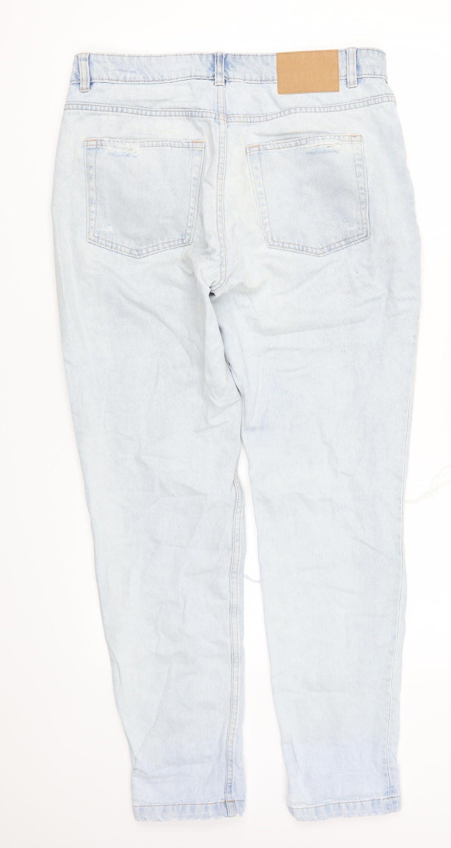 H&M Womens Blue  Denim Straight Jeans Size 10 L29 in - Badges