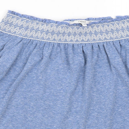 Close-up detail of Next women’s blue basic t-shirt, size UK 6