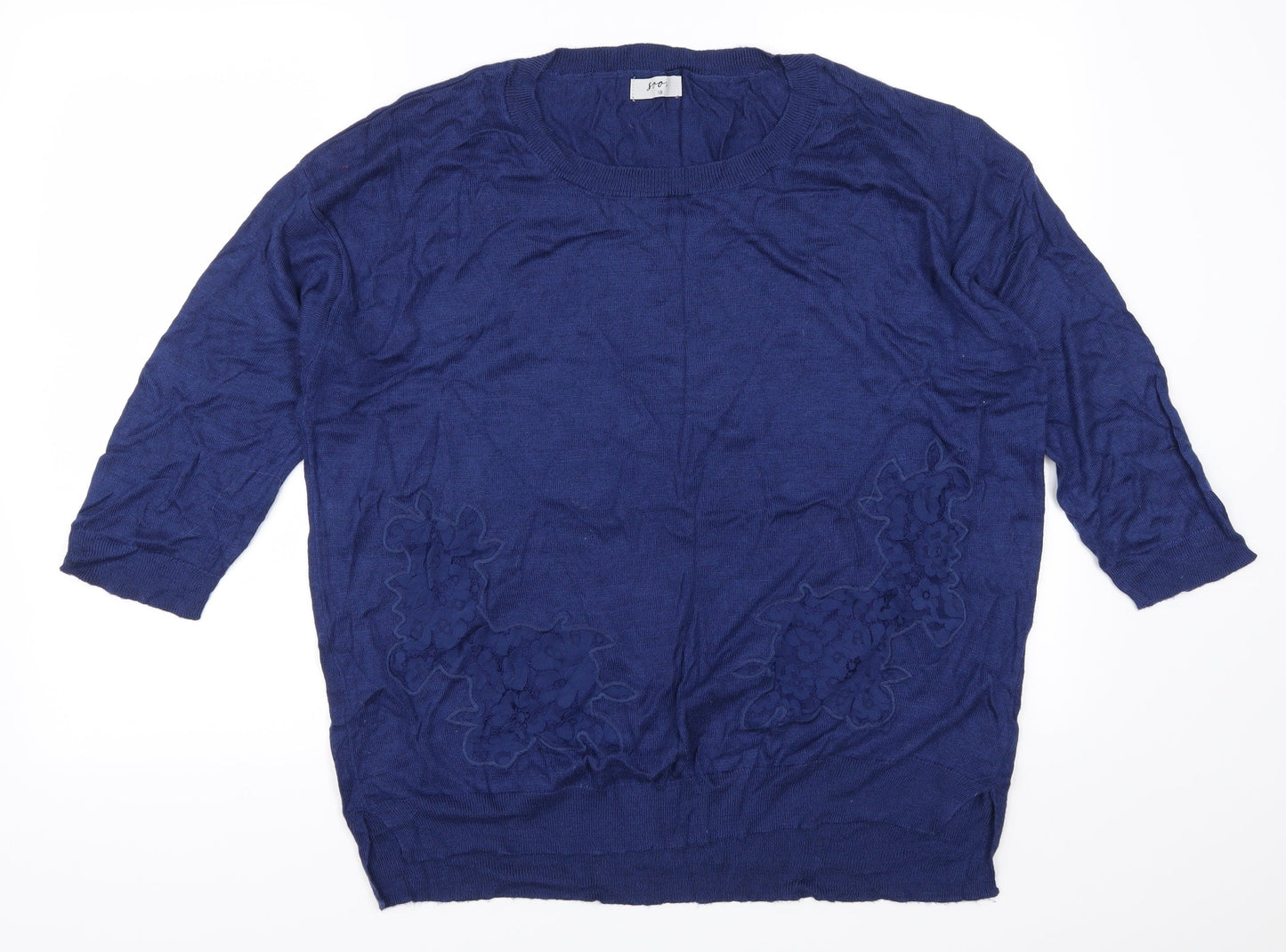 Soon Womens Blue Floral  Pullover Jumper Size 18