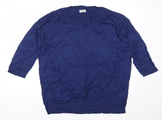Soon Womens Blue Floral  Pullover Jumper Size 18