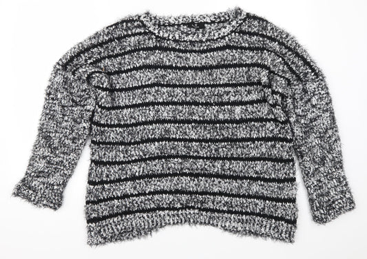 Klass Womens Grey Striped  Pullover Jumper Size L