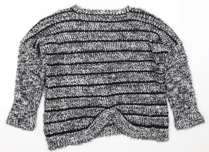 Back view of Klass women’s grey striped jumper, size L