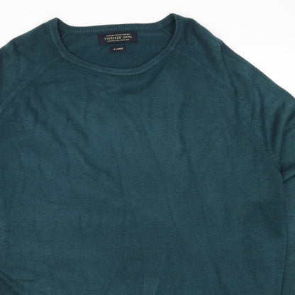 Close-up detail of Twisted Soul men’s blue jumper, size XL