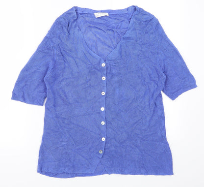 Front view of Precis women’s blue cardigan jumper, size L