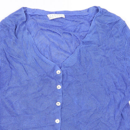 Close-up detail of Precis women’s blue cardigan jumper, size L
