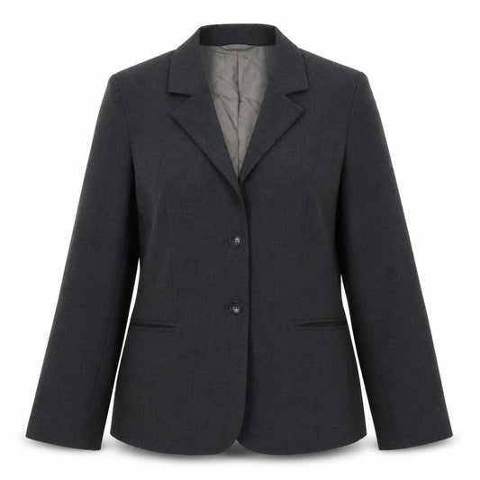 Front view of Mex women’s grey jacket suit jacket, size UK 12