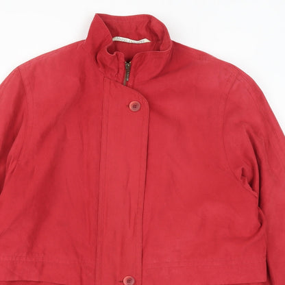 Close-up detail of Marks & Spencer women’s red overcoat coat, size UK 14