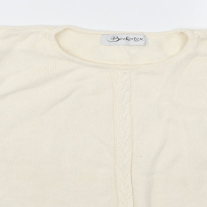 Close-up detail of Berkertex women’s beige jumper, size UK 14, - cream