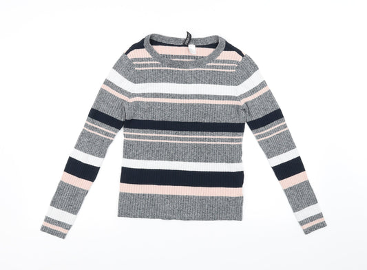 Divided Womens Grey Striped  Pullover Jumper Size M