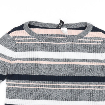 Close-up detail of Divided women’s grey striped jumper, size M