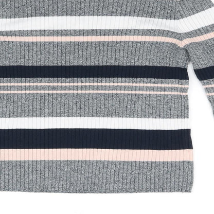 Brand and care label for Divided women’s grey striped jumper, size M