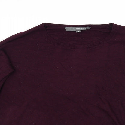 Close-up detail of French Connection men’s purple jumper, size S