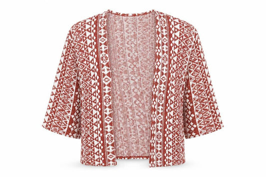 Front view of Divided by H&M women’s red geometric cardigan jumper, size XS
