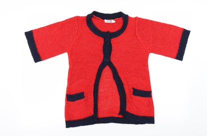 Additional front view of Long Island women’s red cardigan jumper, size S