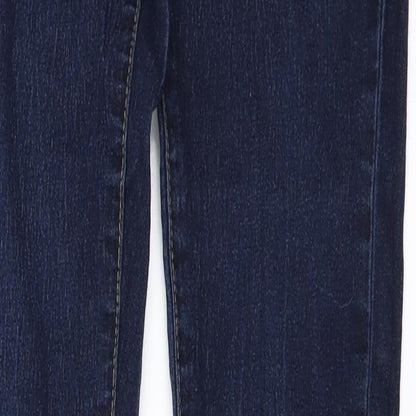 Close-up detail of denim co women’s blue straight jeans, size UK 8, 30-inch leg