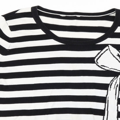 Close-up detail of BHS women’s white striped jumper, size UK 18