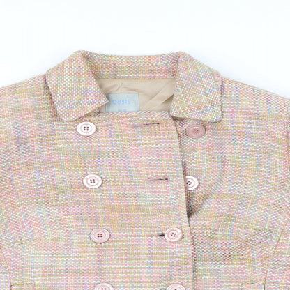 Close-up detail of Oasis women’s pink jacket coat, size UK 10