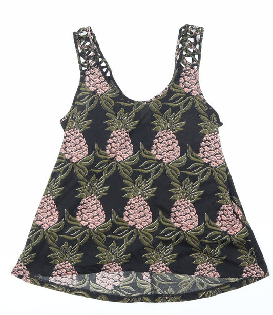 H&M Womens Black Floral  Basic T-Shirt Size XS