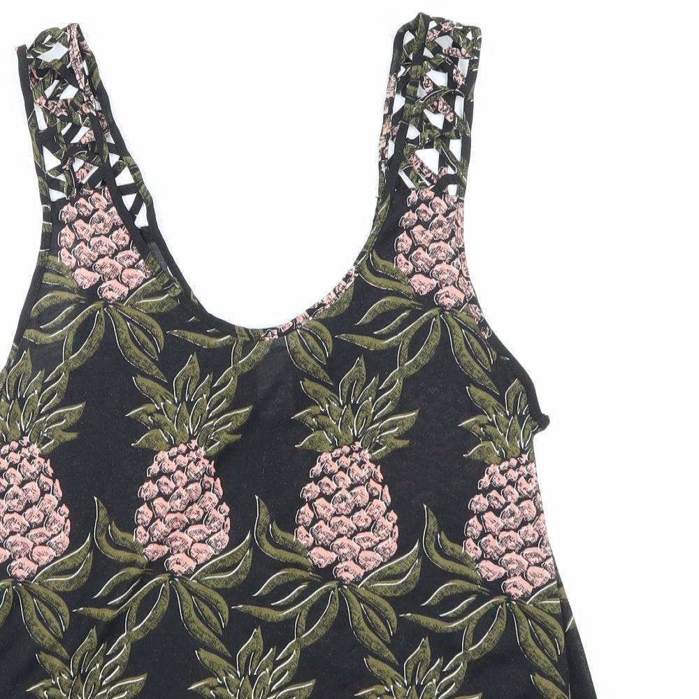 H&M Womens Black Floral  Basic T-Shirt Size XS