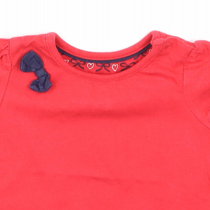 Close-up detail of Tu girls’ red basic t-shirt, size 6-9, months