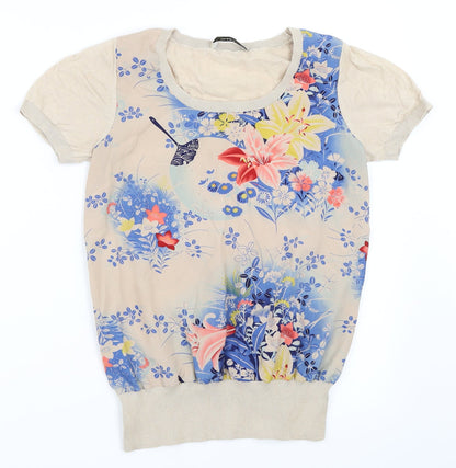 Additional front view of Oasis women’s beige basic t-shirt, size XS