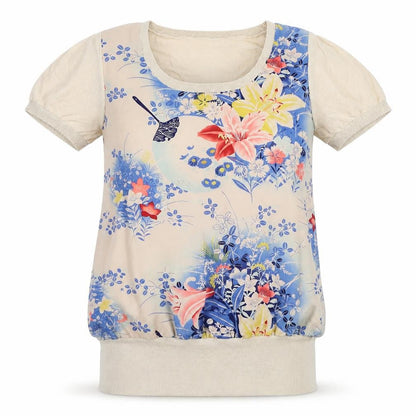 Front view of Oasis women’s beige basic t-shirt, size XS