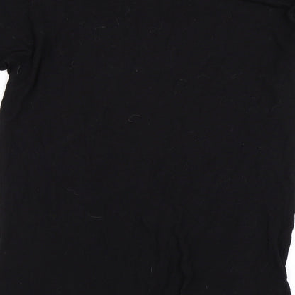 Brand and care label for H&M women’s black basic t-shirt, size UK 8
