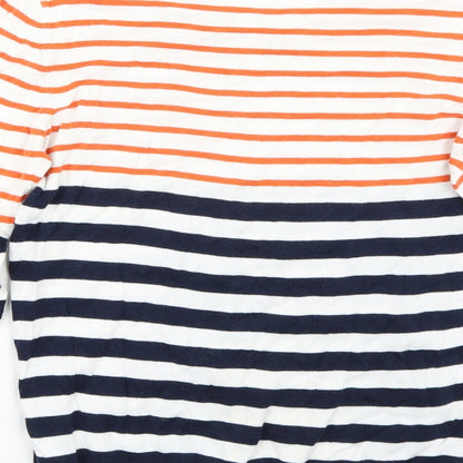 Brand and care label for H&M men’s white striped jumper, size M