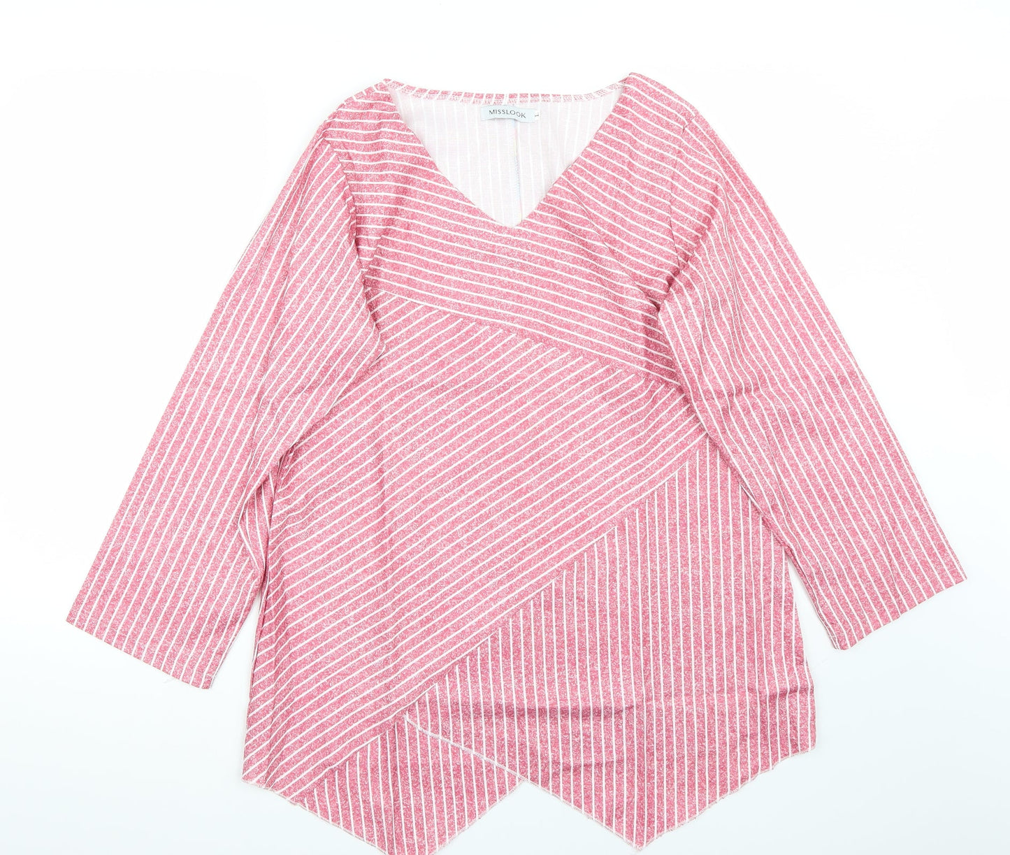 Miss look Womens Red Striped  Basic T-Shirt Size L