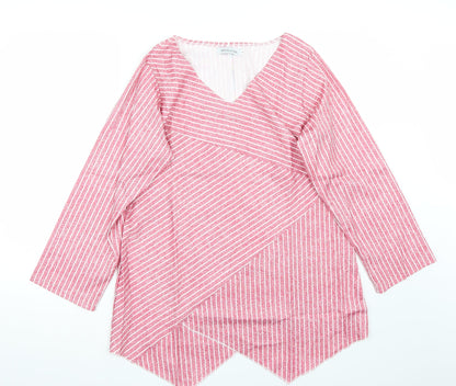 Additional front view of Miss look women’s red striped basic t-shirt, size L