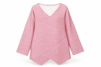 Front view of Miss look women’s red striped basic t-shirt, size L