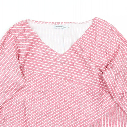 Close-up detail of Miss look women’s red striped basic t-shirt, size L