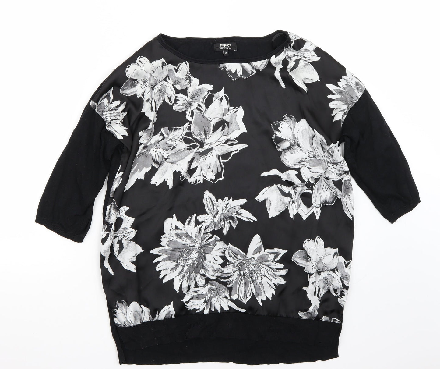 Papaya Womens Black Floral  Basic T-Shirt Size M
