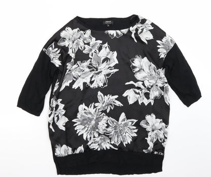 Front view of Papaya women’s black floral basic t-shirt, size M