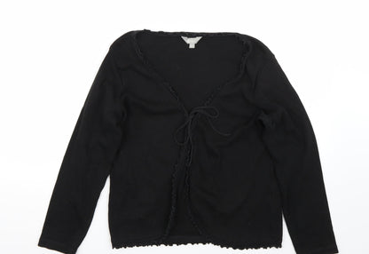 Front view of MIA women’s black cardigan jumper, size UK 14