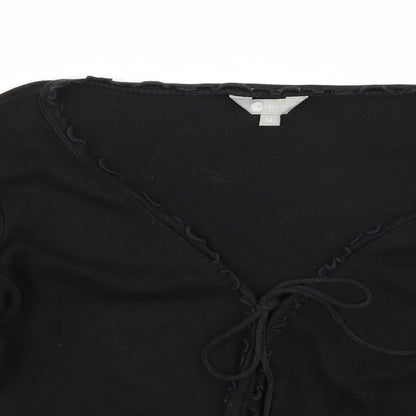 Close-up detail of MIA women’s black cardigan jumper, size UK 14