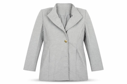 Front view of Damart women’s grey jacket coat, size UK 16