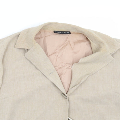 Close-up detail of Warp + Weft women’s beige jacket blazer, size UK 18