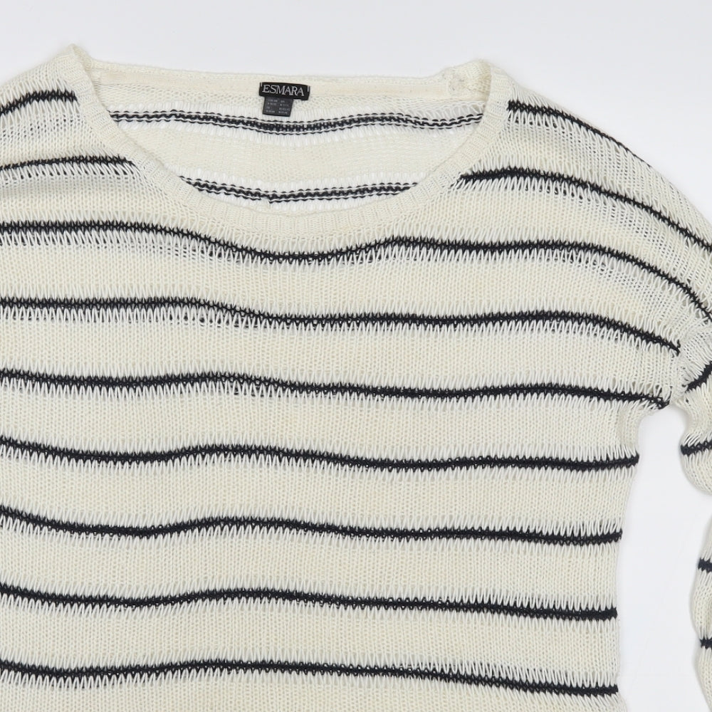 ESMARA Womens Ivory Striped Knit Pullover Jumper Size 12