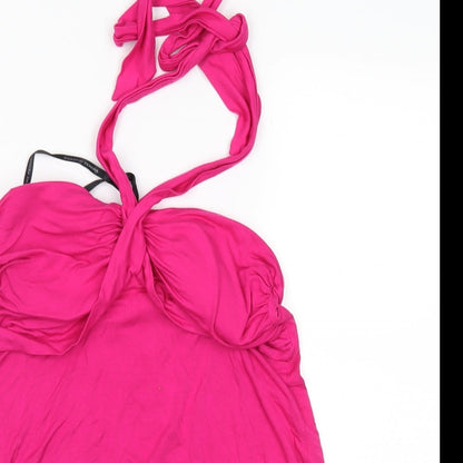 Close-up detail of Dorothy Perkins women’s pink jersey basic blouse, size UK 14