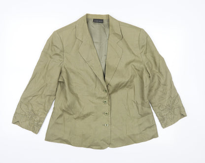 Front view of Alex & Co women’s green jacket, size UK 14