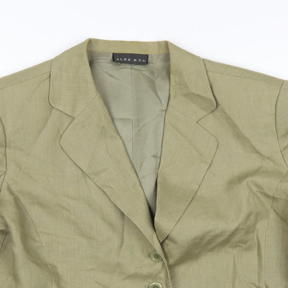 Close-up detail of Alex & Co women’s green jacket, size UK 14