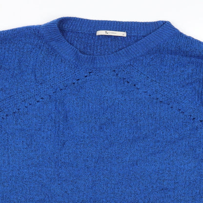Close-up detail of Tu women’s blue knit jumper, size UK 14