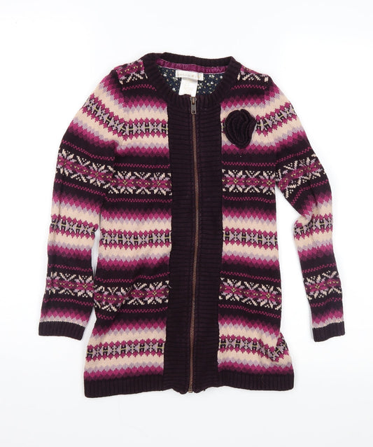 Maggie & Zoe Girls Pink Fair Isle Knit Overcoat Coatigan Size 7 Years