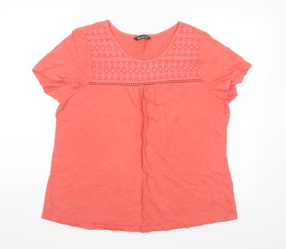 Additional front view of Bonmarché women’s pink geometric basic t-shirt, size UK 14