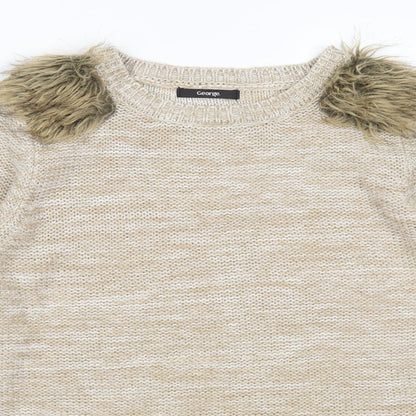 Close-up detail of George women’s brown knit jumper, size UK 12