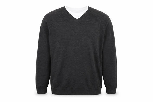 Front view of Burton men’s grey knit jumper, size 2XL